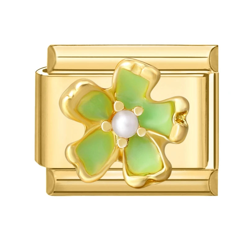 Gold-Charm grüne Blume