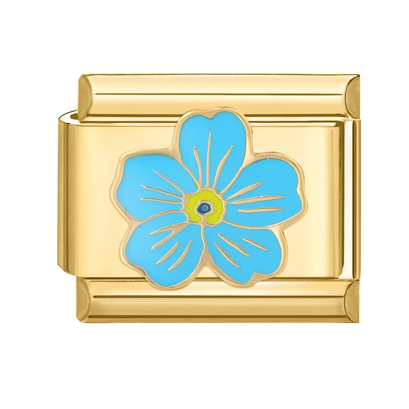 Gold-Charm blaue Blume