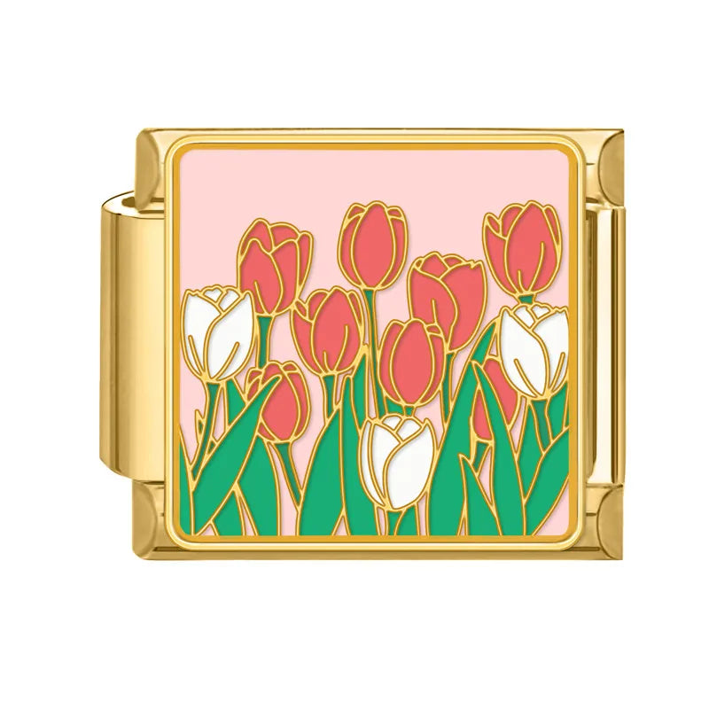 Gold-Charm rosa-weiße Blumen