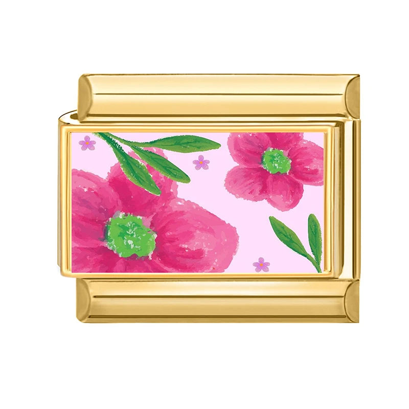 Gold-Charm pinke Blume