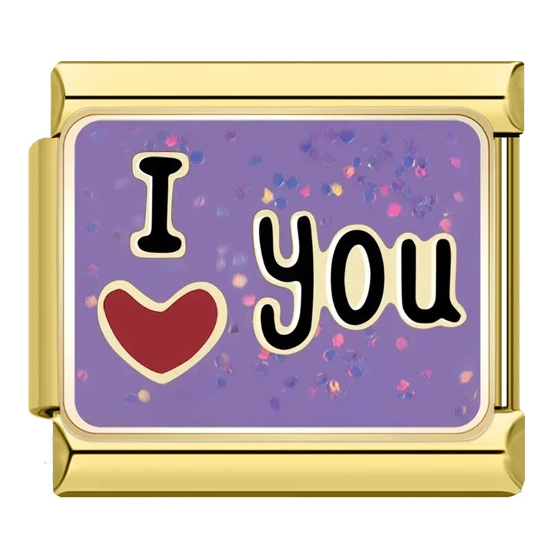 Gold-Charm Funkel Liebes Spruch I love you