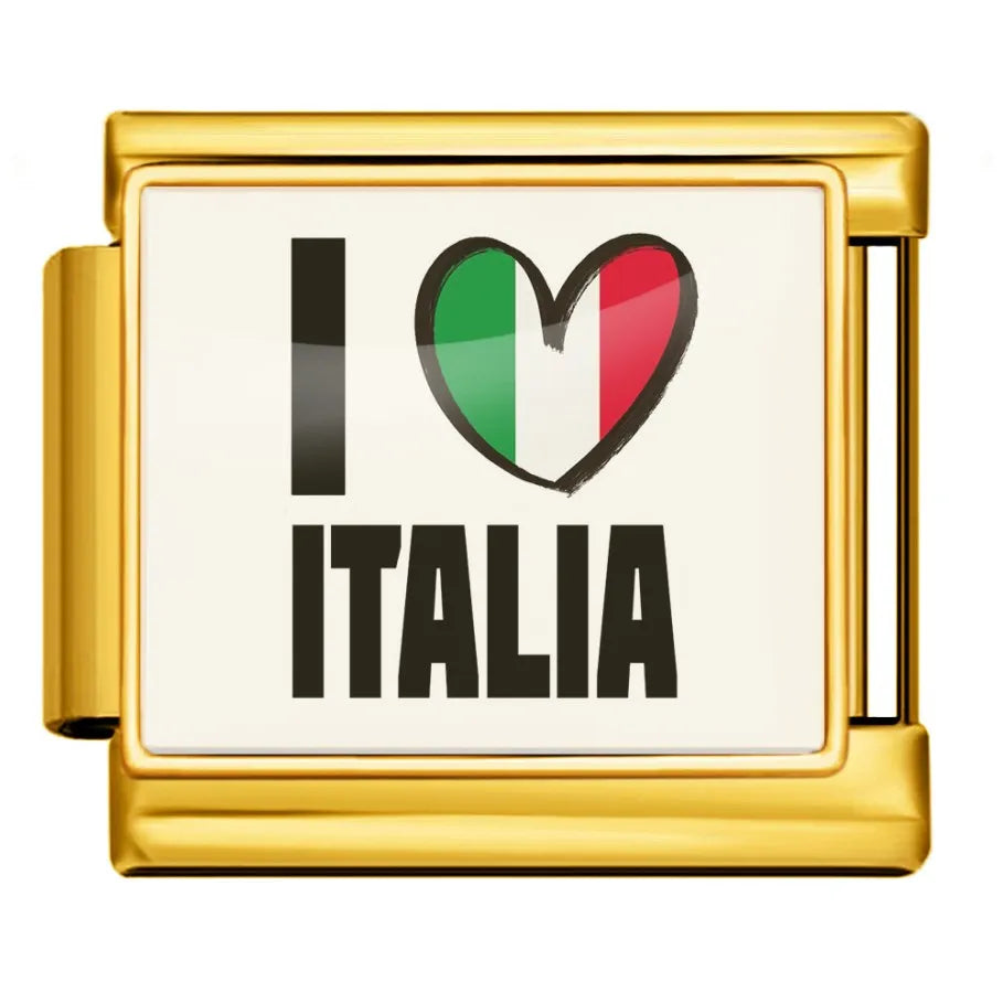 Gold-Charm Stadt & Land Liebes Spruch I LOVE ITALIA