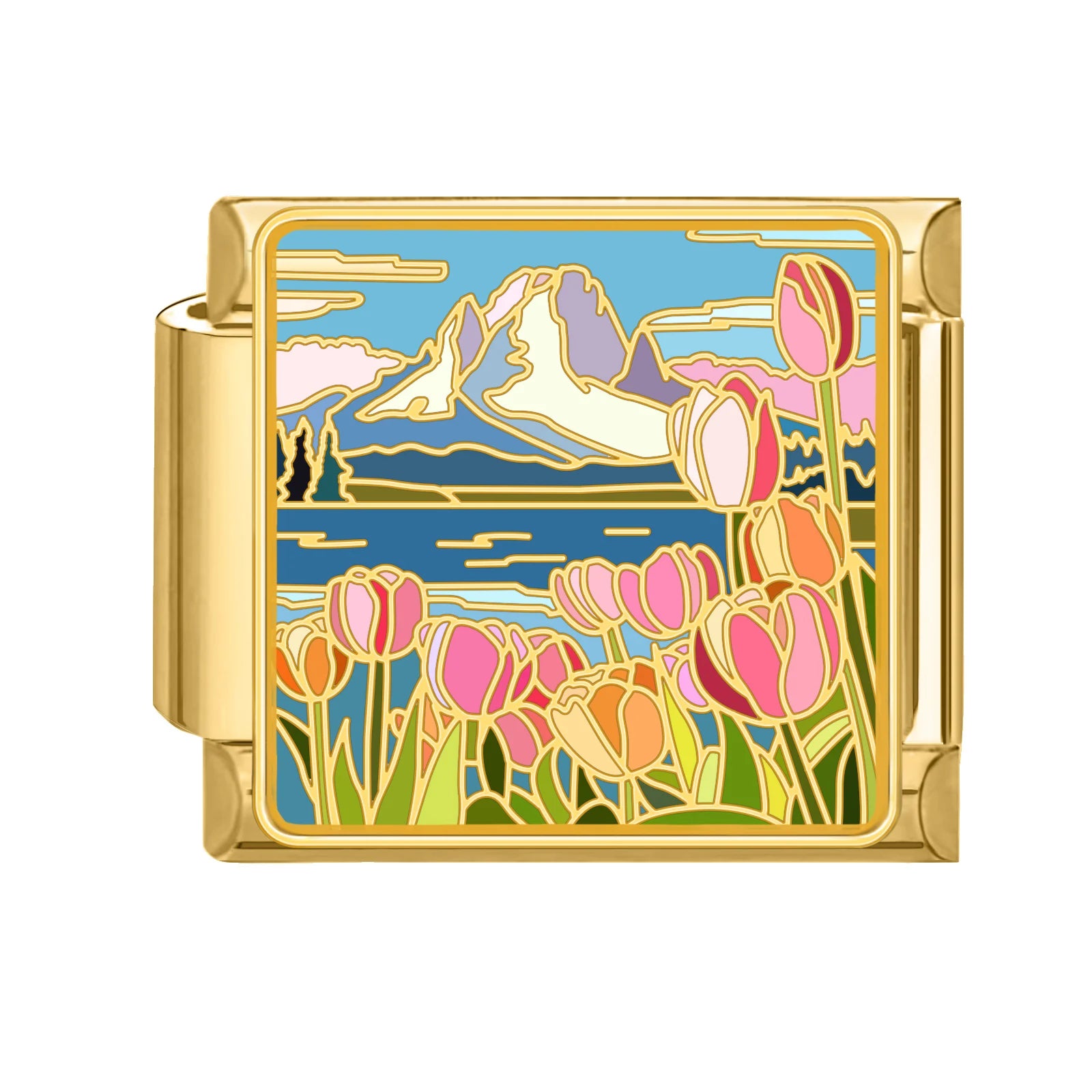 Gold-Charm Blumen Berg Kulisse Traveling