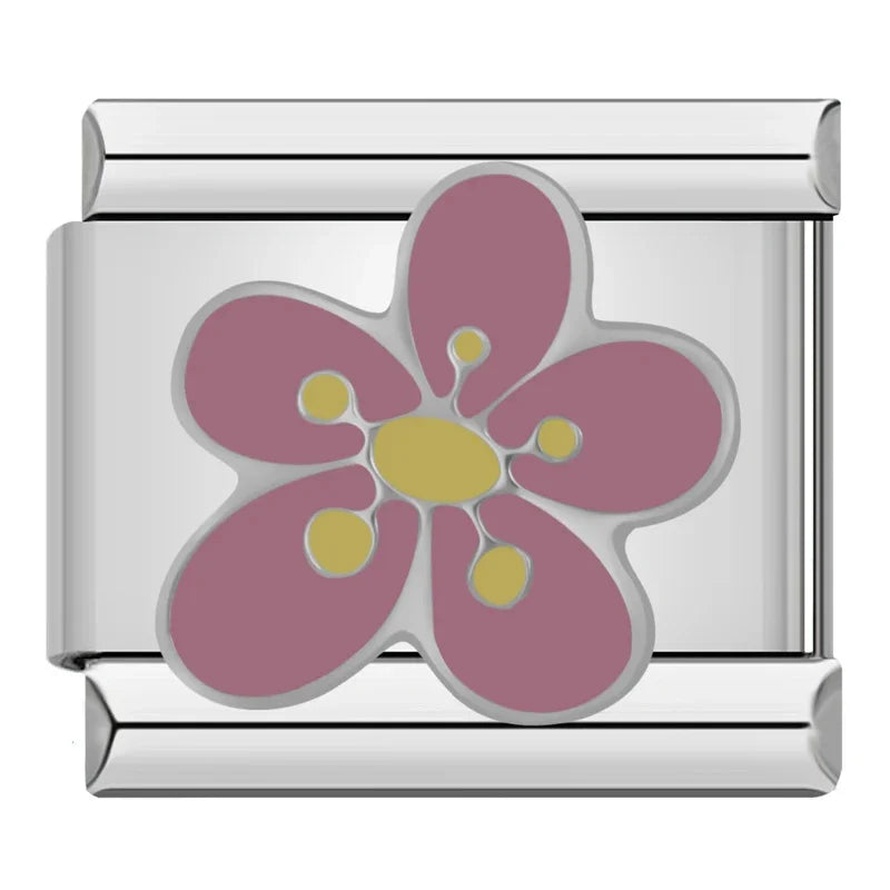 Silber-Charm pinke Blume