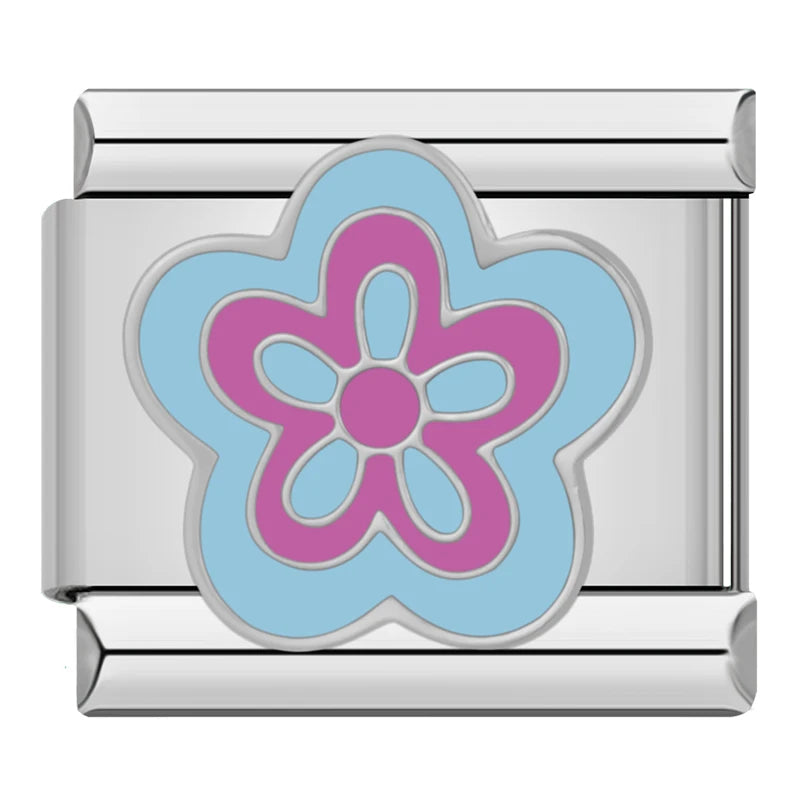 Silber-Charm pink-blaue Blume