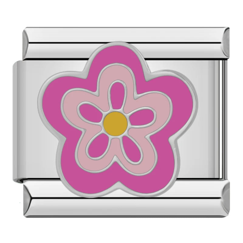 Silber-Charm pinke Blume