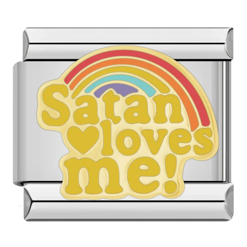 Silber-Charm Liebes Spruch Satan loves me