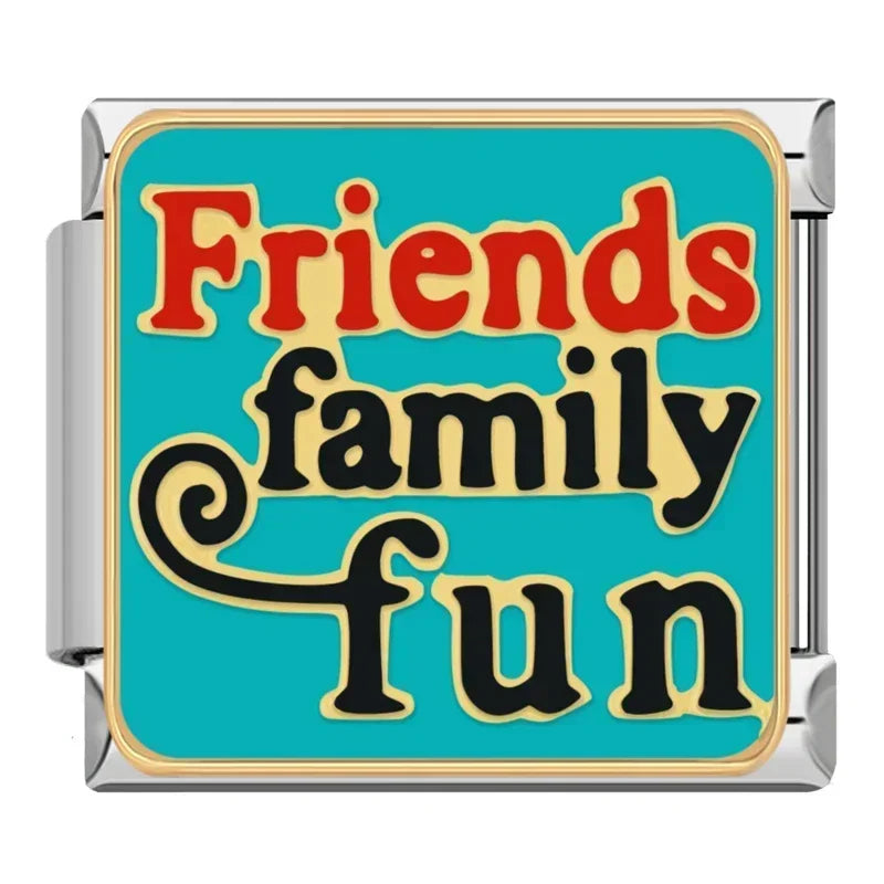 Silber-Charm Familie & Freunde Spruch Friends family fun