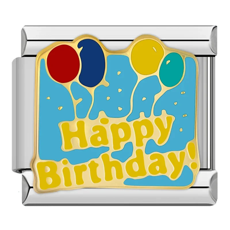 Silber-Charm Spruch Happy Birthday