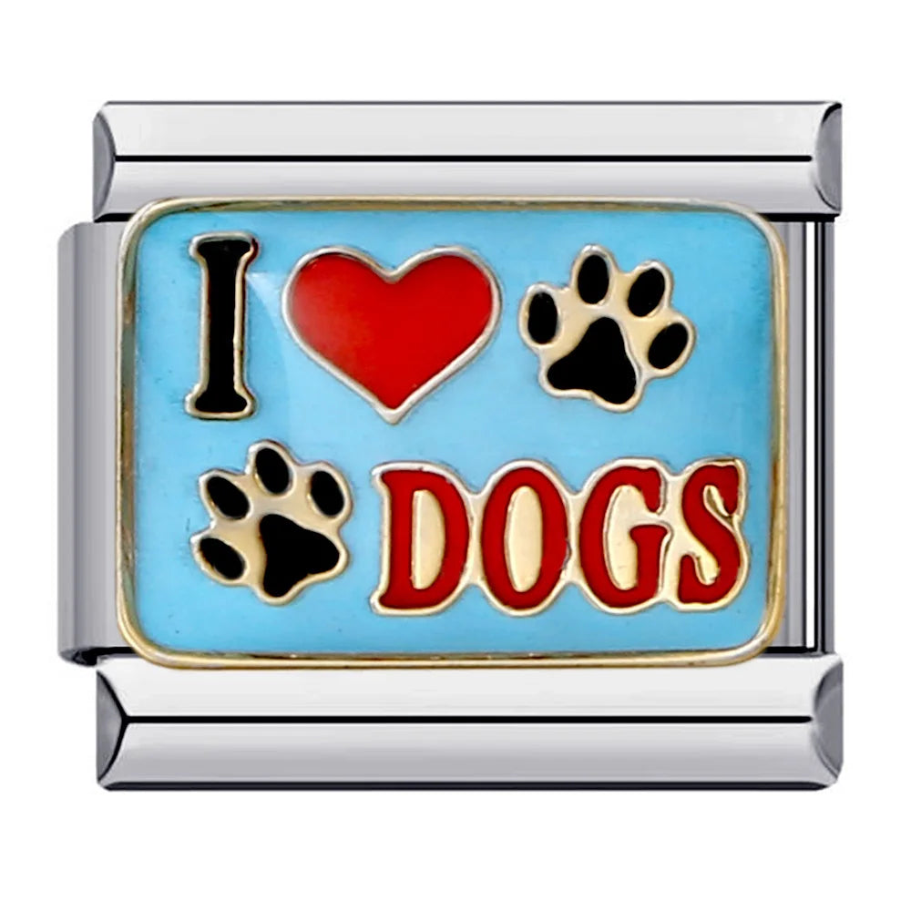 Silber-Charm Tier Liebes Spruch I Love Dogs