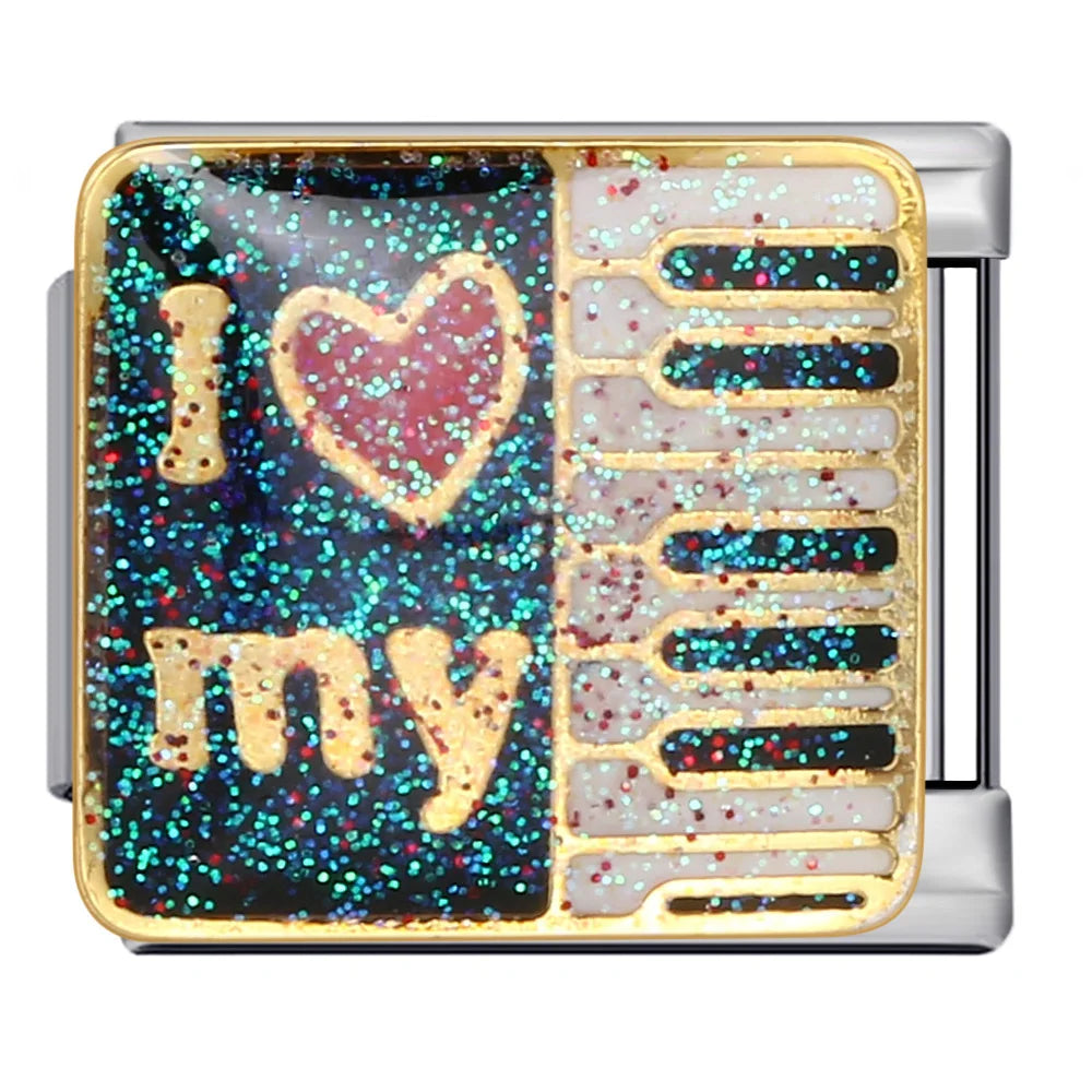 Silber-Charm Funkel Liebes Spruch I Love my Piano