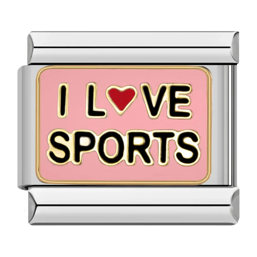 Silber-Charm Liebes Spruch I Love Sports
