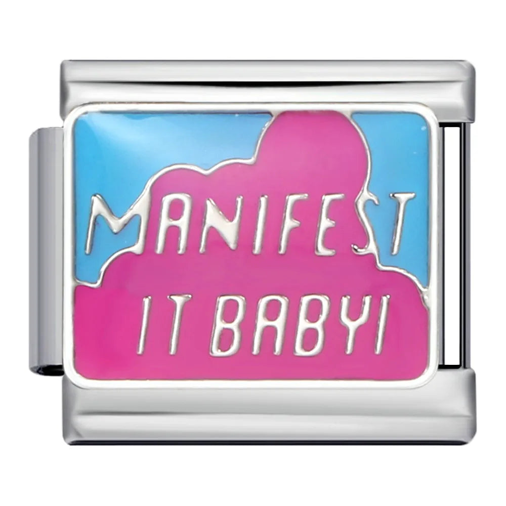 Silber-Charm Spruch MANIFEST IT BABY