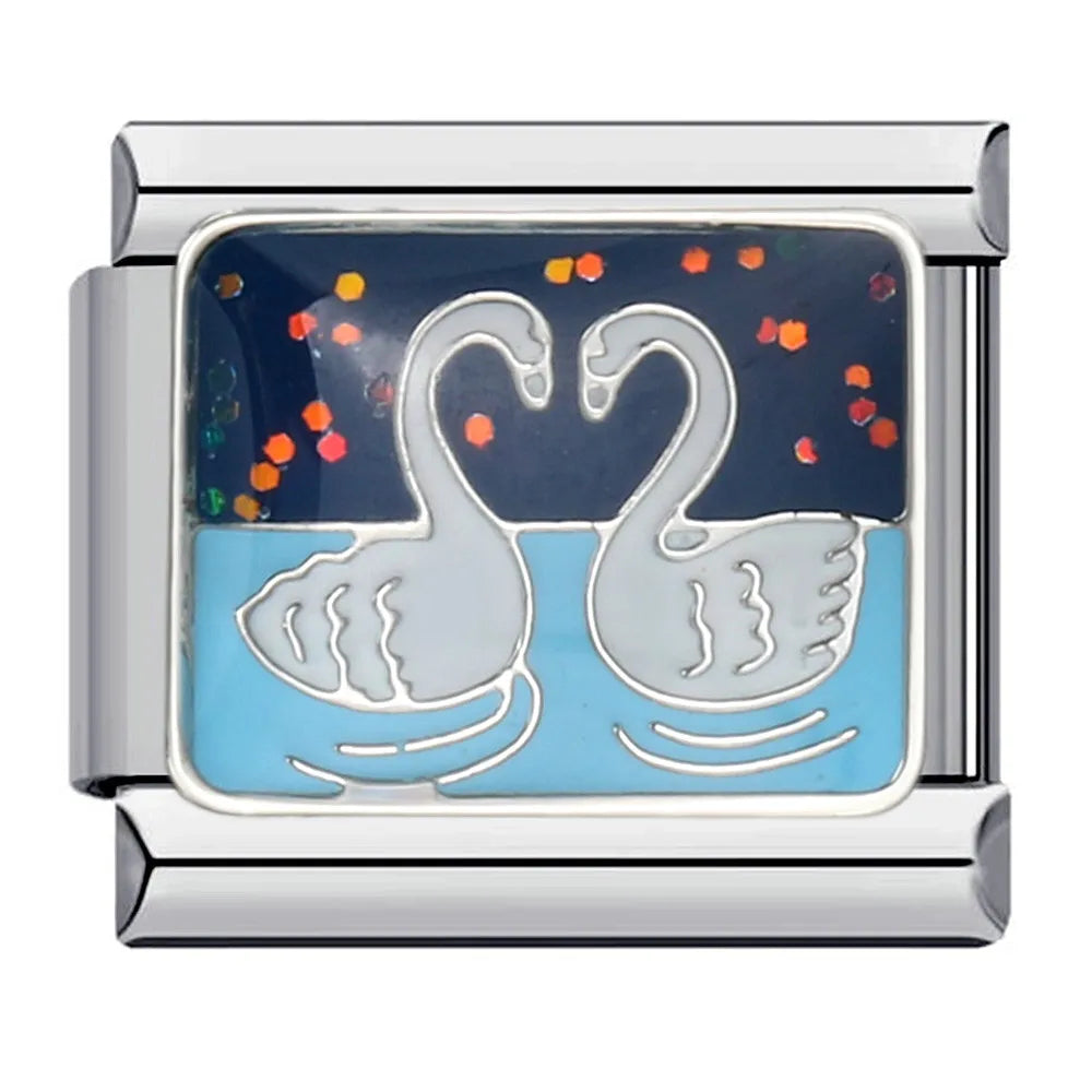 Silber-Charm Funkel Tiere Schwanen Liebe