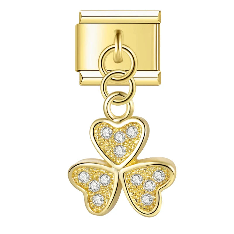 Gold-Charm Funkel Symbol Anhänger Kleeblatt