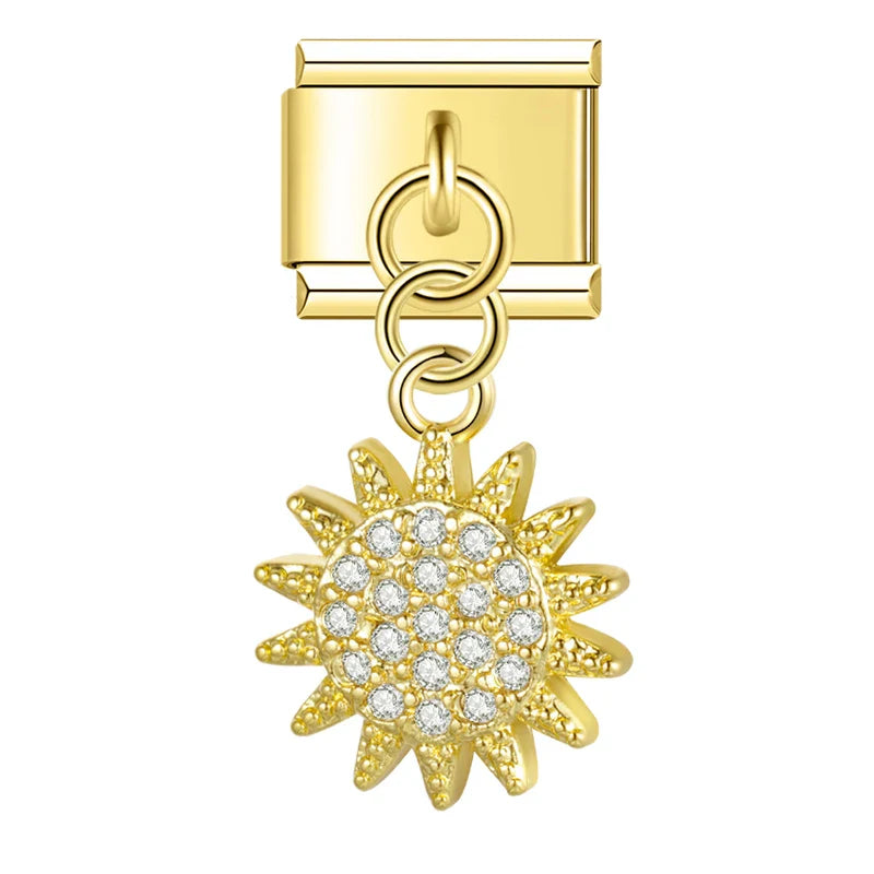 Gold-Charm Funkel Universum Anhänger Sonne