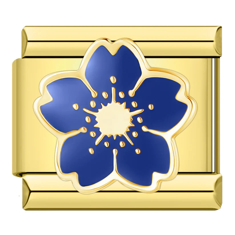 Gold-Charm blaue Blume