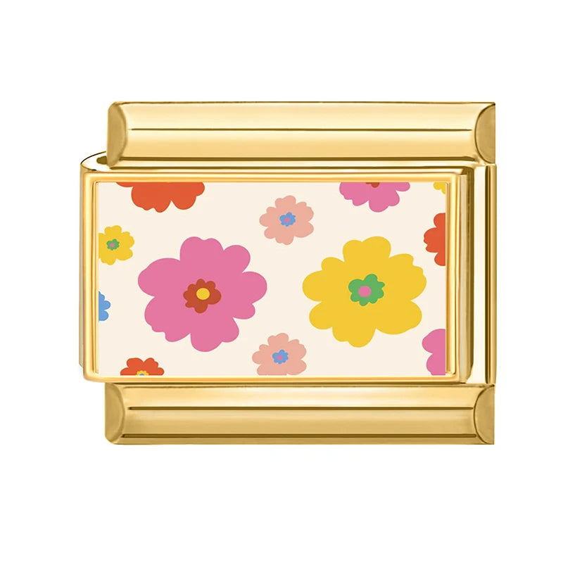 Gold-Charm bunte Blumen