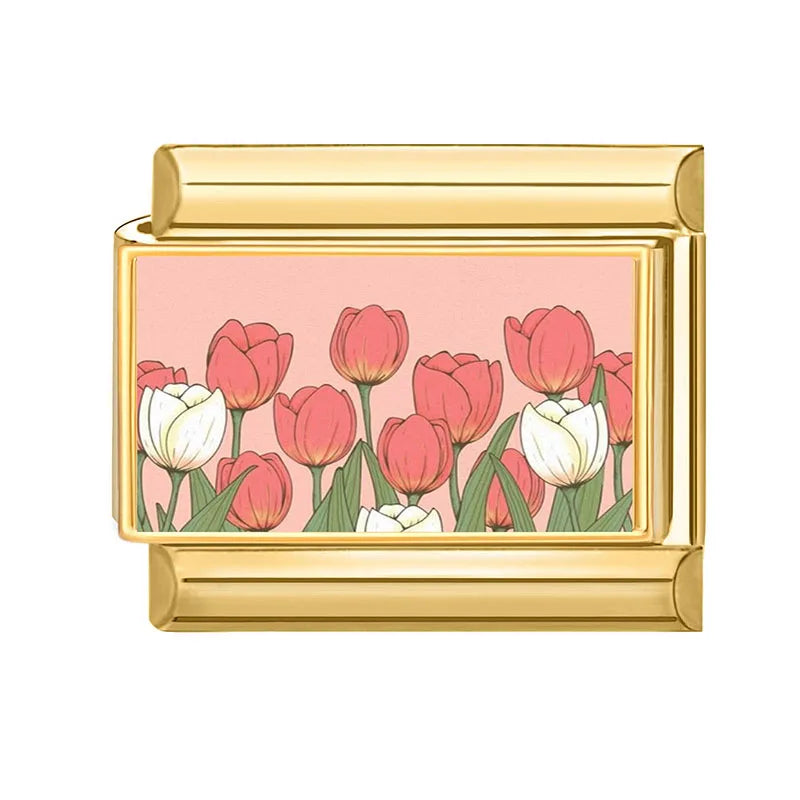 Gold-Charm rosa-weiße Blumen