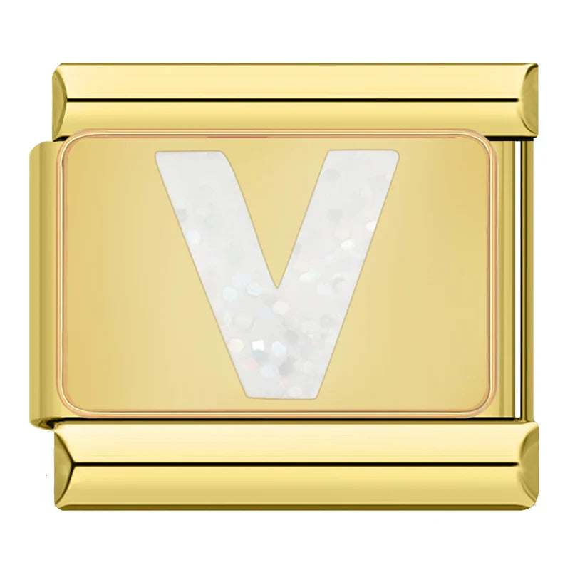 Gold-Charm Glitzer Buchstabe V