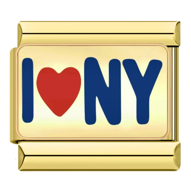 Gold-Charm Stadt & Land Liebes Spruch I LOVE NY