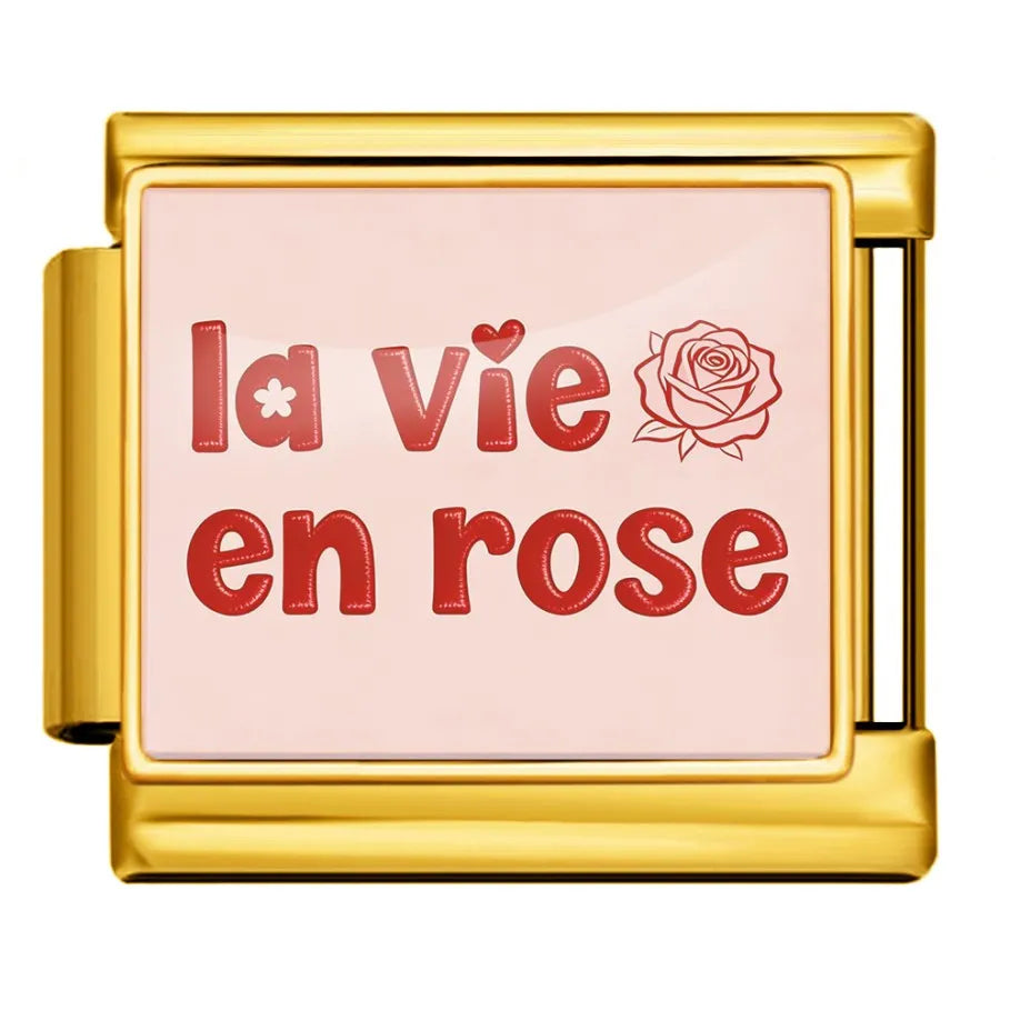 Gold-Charm Blume Liebes Spruch la vie en rose