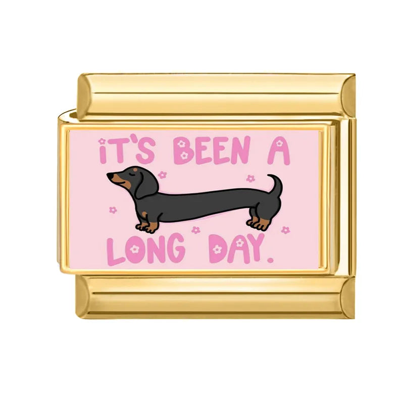 Gold-Charm Tier Hund Spruch IT'S BEEN A LONG DAY