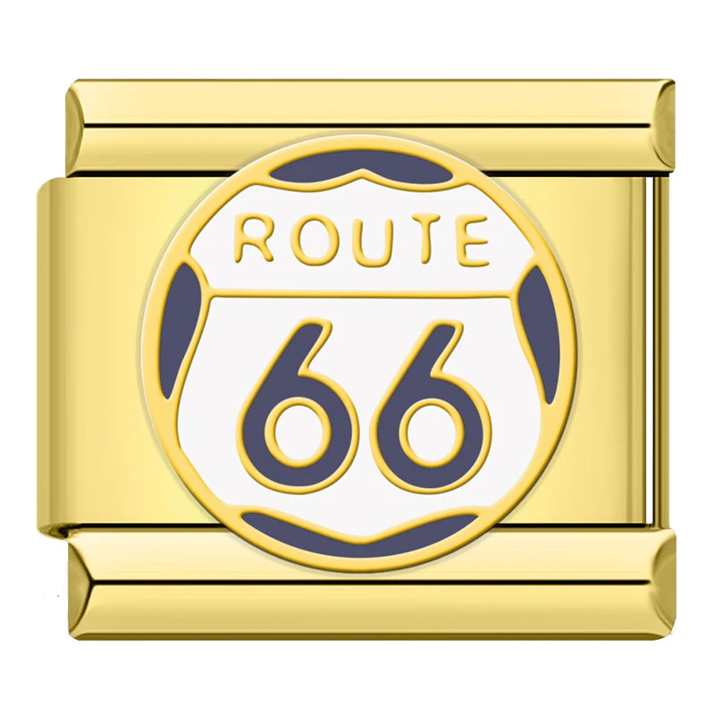 Gold-Charm Traveling Route 66 Symbol