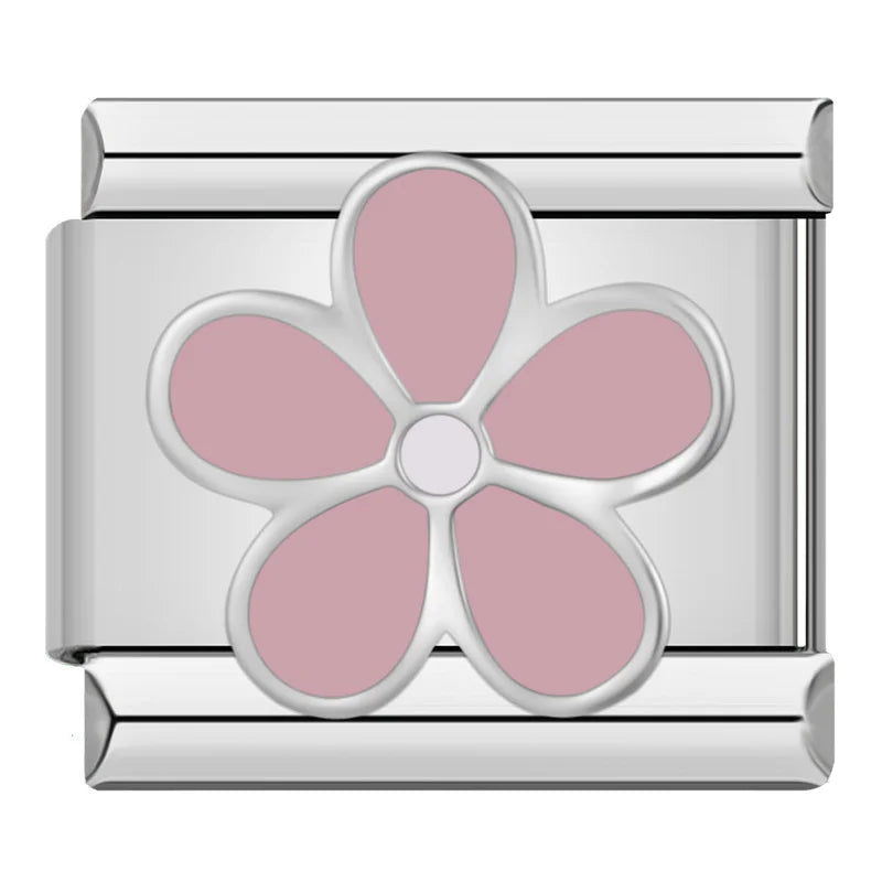 Silber-Charm pinke Blume