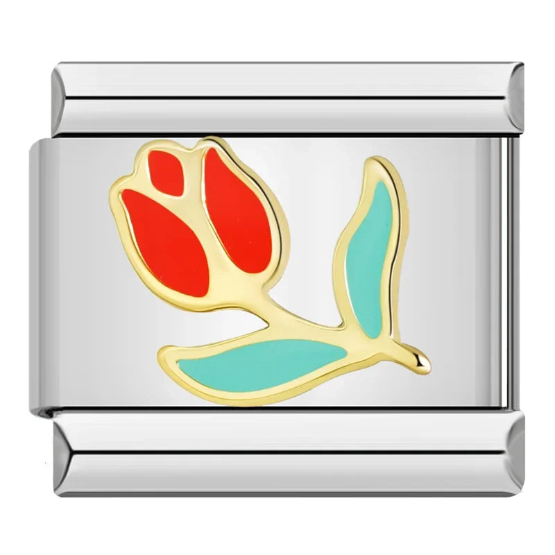 Silber-Charm rote Blume