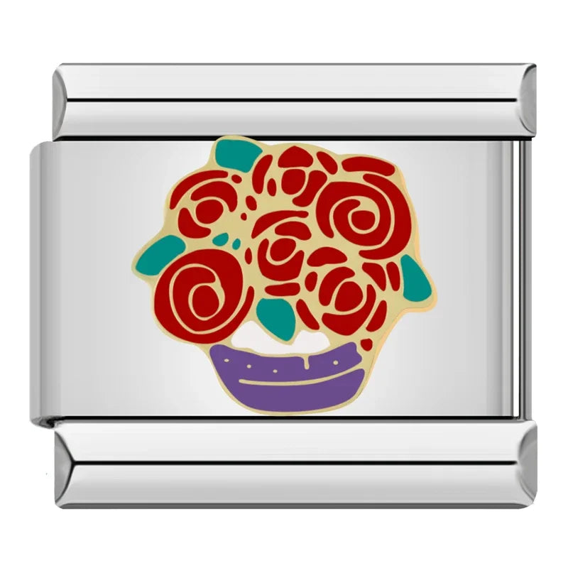 Silber-Charm rote Blumen