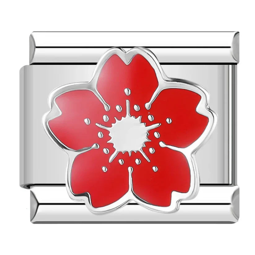 Silber-Charm rote Blume