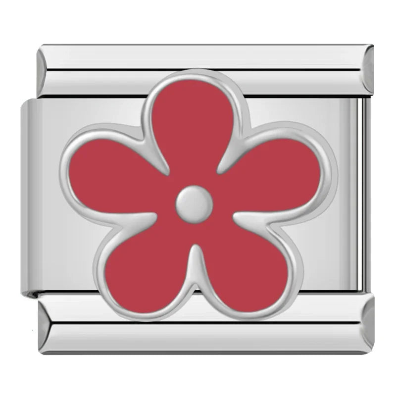 Silber-Charm rote Blume