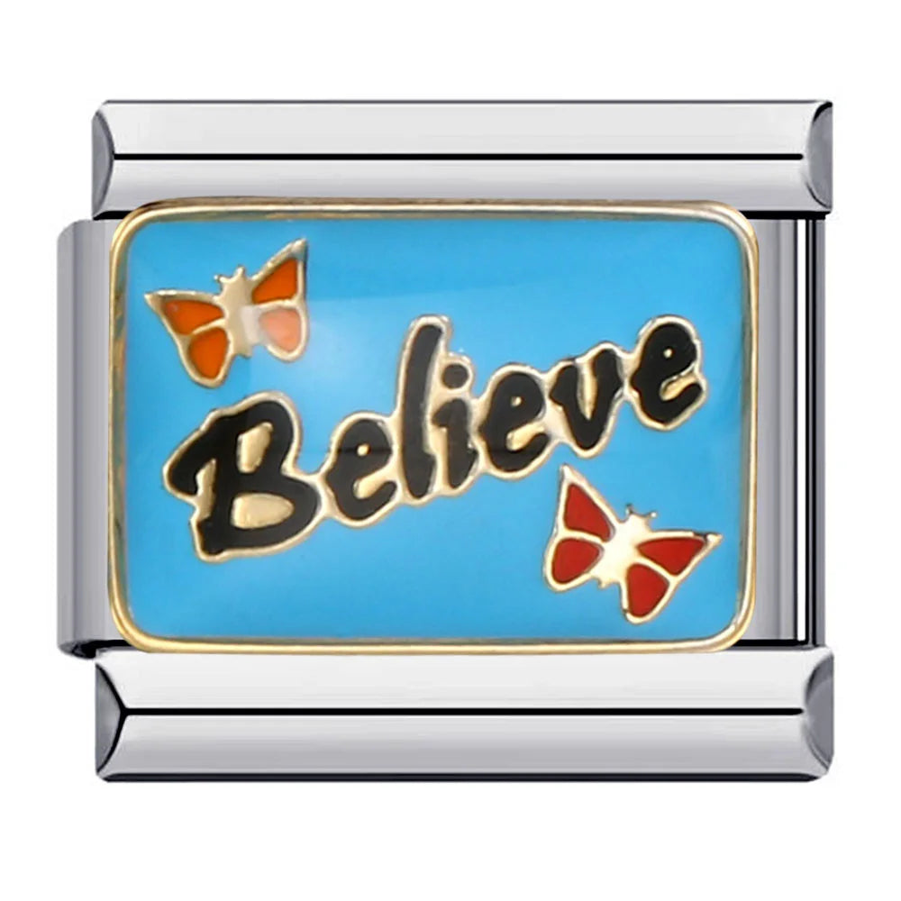 Silber-Charm Spruch Believe