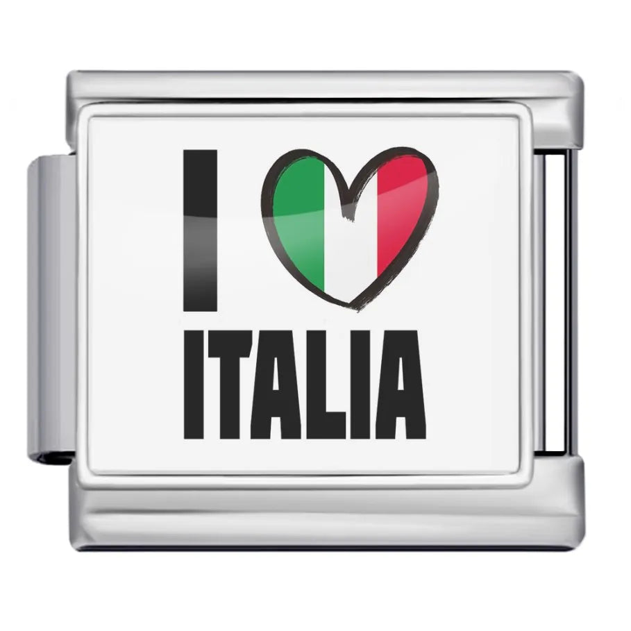 Silber-Charm Stadt & Land Liebes Spruch I Love Italia