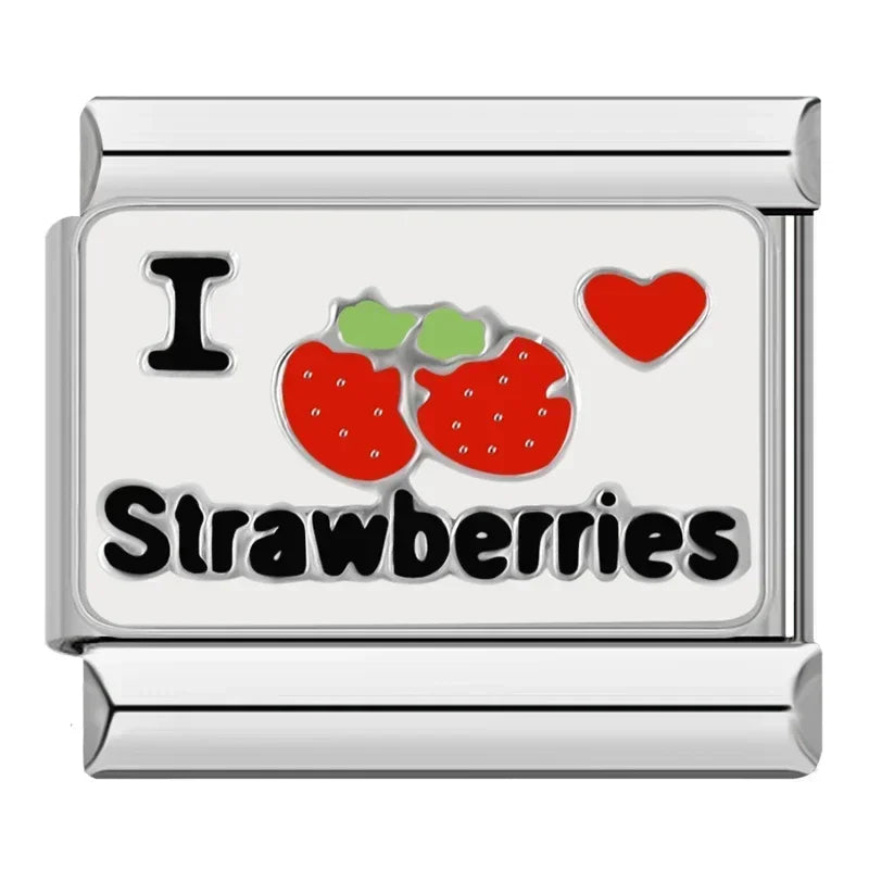 Silber-Charm Food & Drinks Liebes Spruch I Love Strawberries