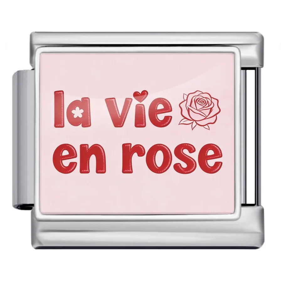 Silber-Charm Blume Liebes Spruch La Vie en rose