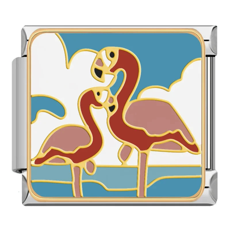 Silber-Charm Tiere Flamingo Liebe