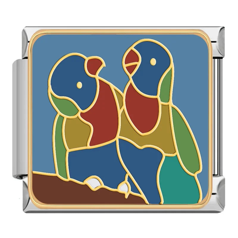 Silber-Charm Tiere Papageien Liebe