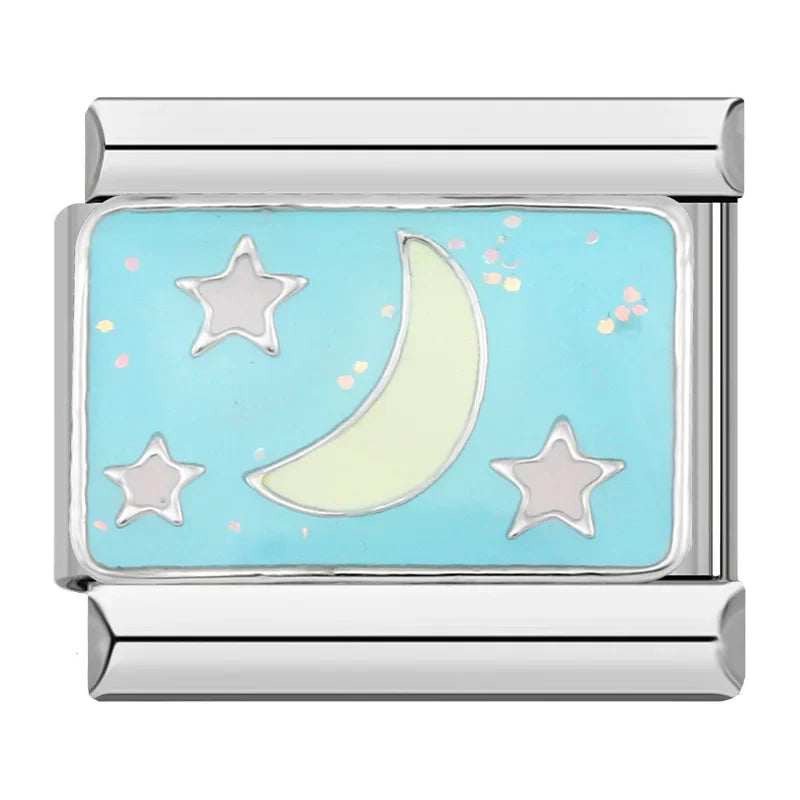 Silber-Charm Funkel Universum Halbmond & Sterne