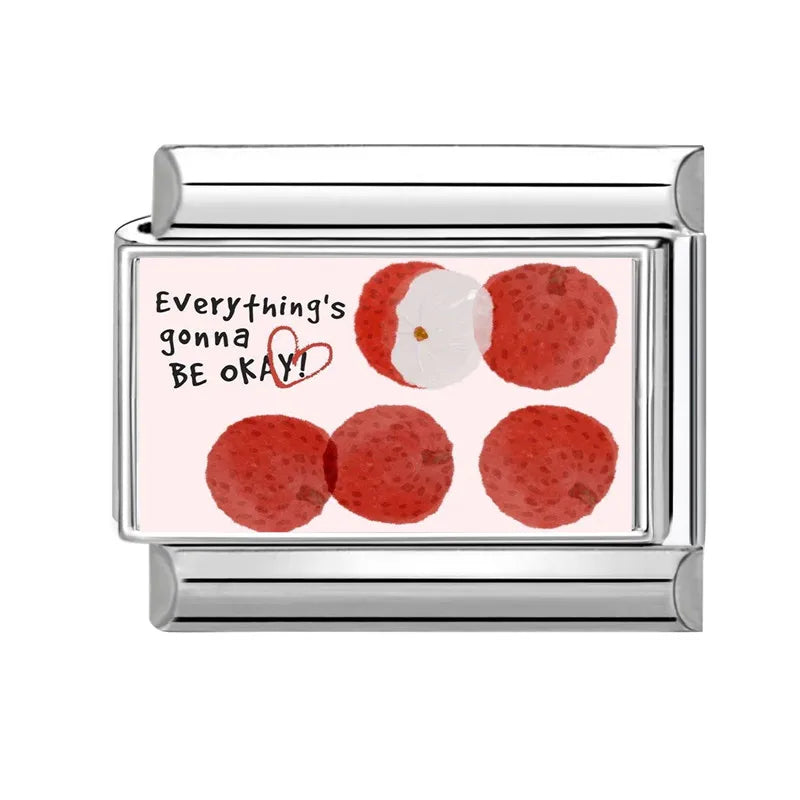 Silber-Charm Spruch Food & Drink Litschis Everything's gonna BE OKAY