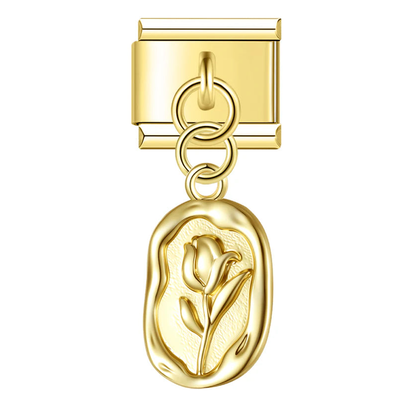 Gold-Charm Blume Anhänger Rosen-Medaillon