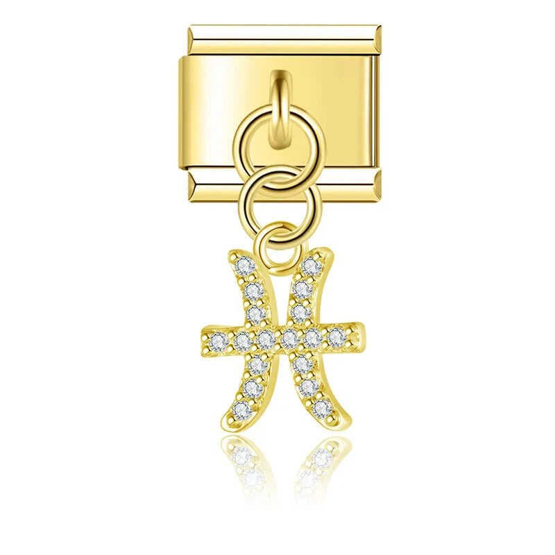 Gold-Charm Funkel Sternzeichen Anhänger Fisch
